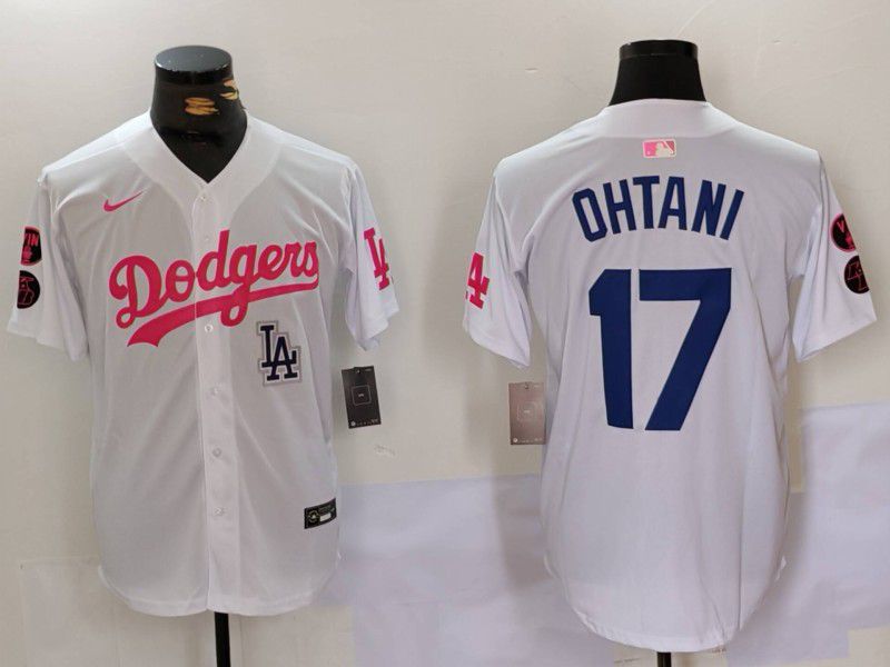 Men Los Angeles Dodgers #17 Ohtani White pink joint name 2024 Nike MLB Jersey style 5->los angeles dodgers->MLB Jersey